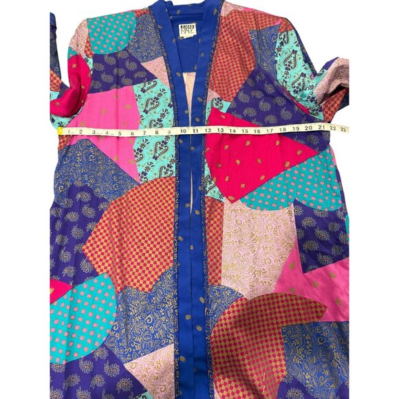 Vintage Jeanne Marc Patchwork Long  Jacket Cardigan Duster 80s Womens Size L - Picture 5 of 8